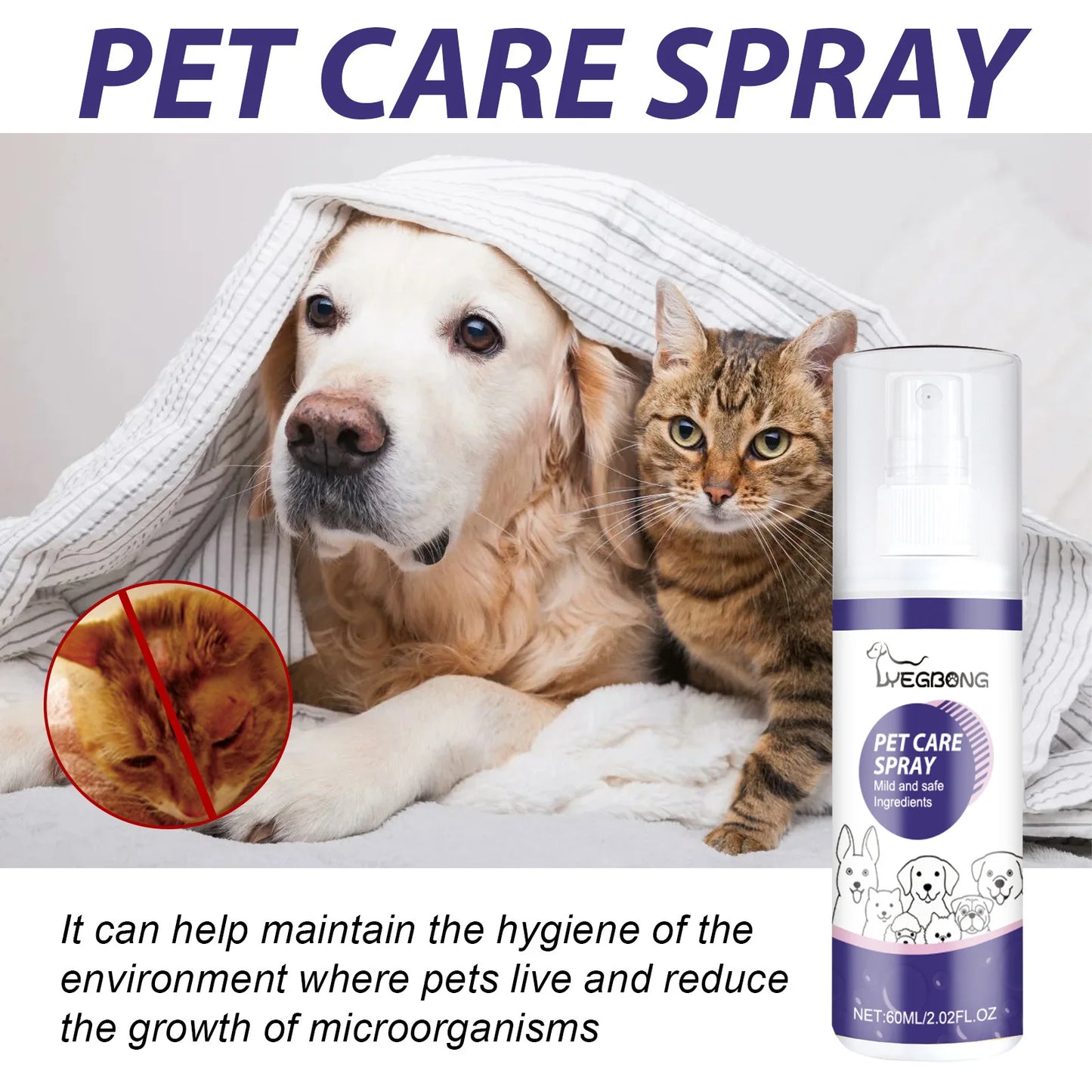Yegbong 60ml Pet Wound Care Spray Cats Dogs