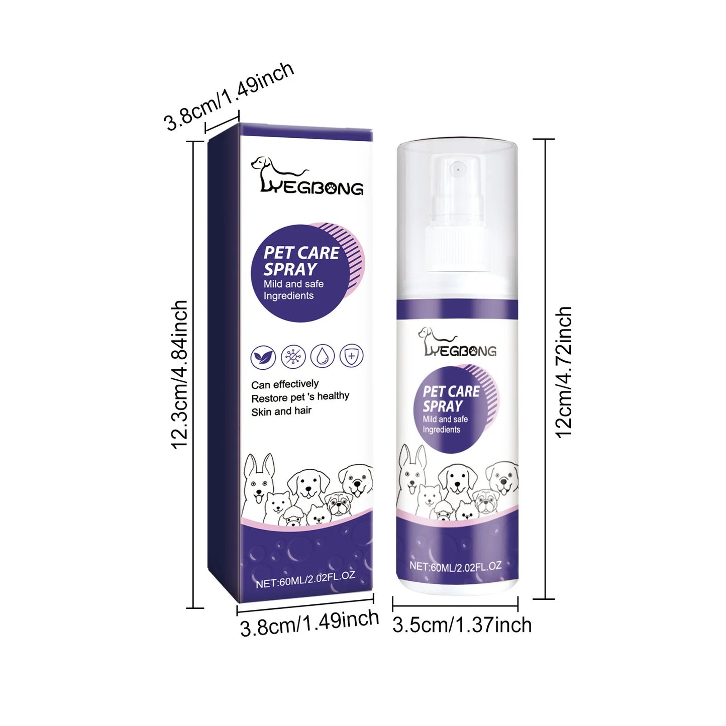 Yegbong 60ml Pet Wound Care Spray Cats Dogs