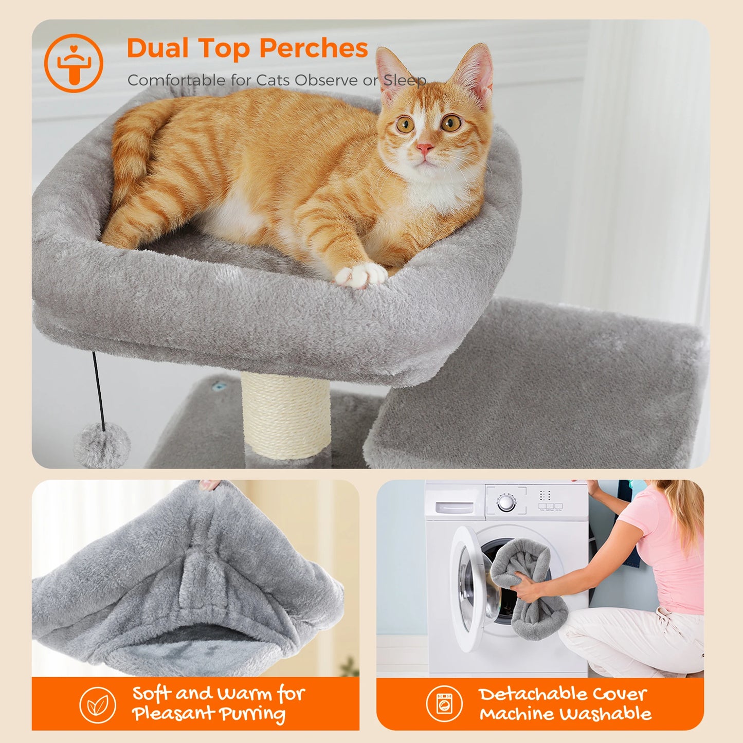 6-levels Safe and Stable Cat Tree with Soft Hammock