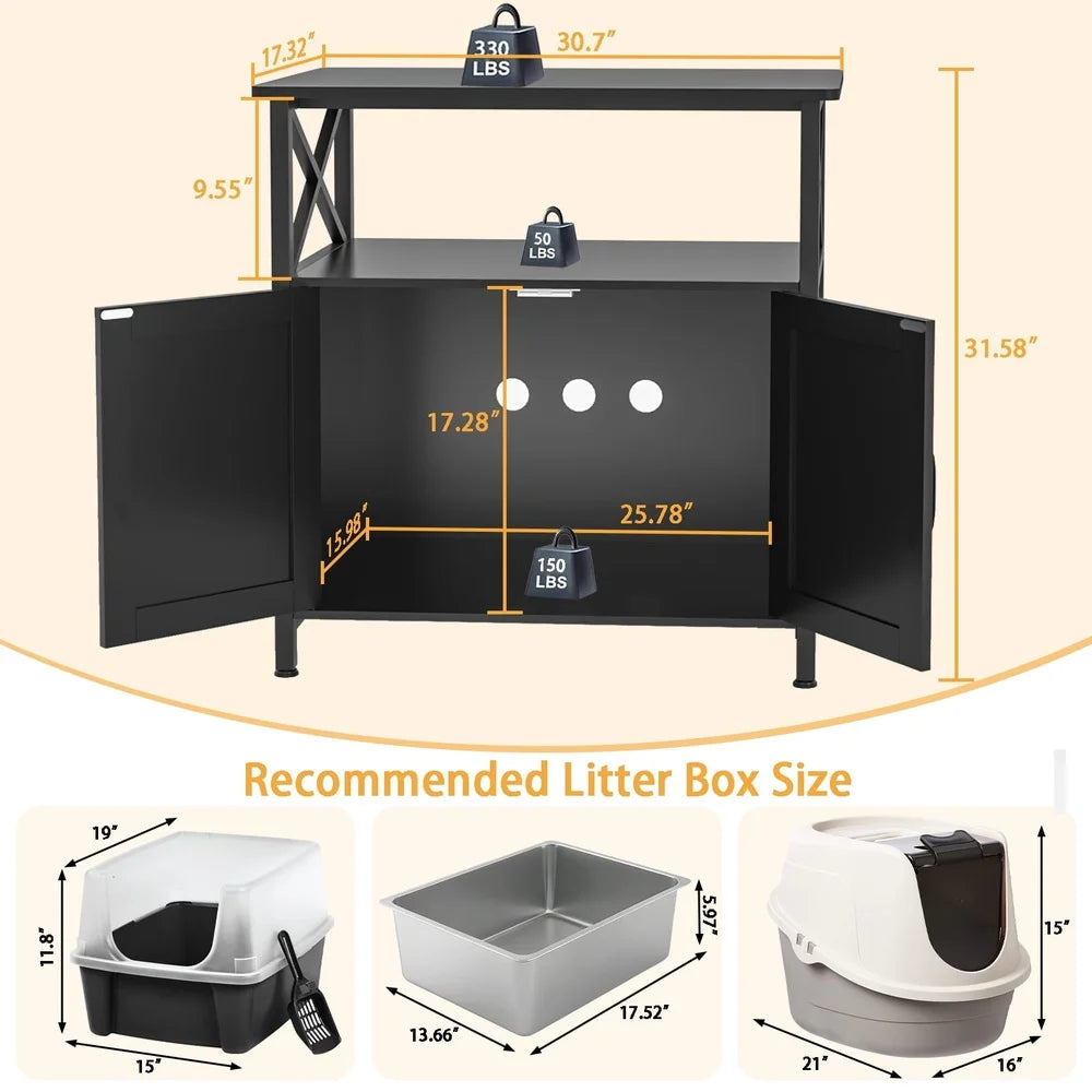 20-29 Gallon Aquarium Stand with Hidden Cat Litter Box Enclosure