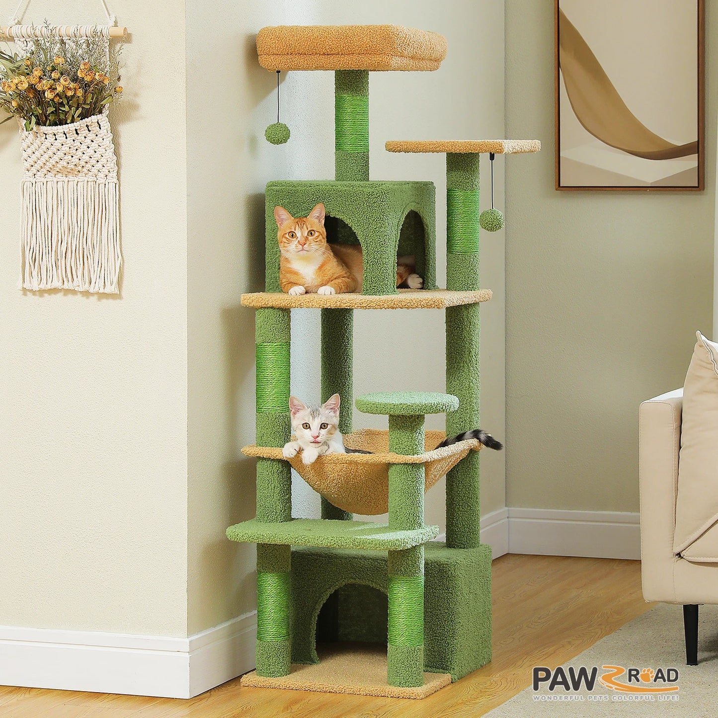 6-levels Safe and Stable Cat Tree with Soft Hammock