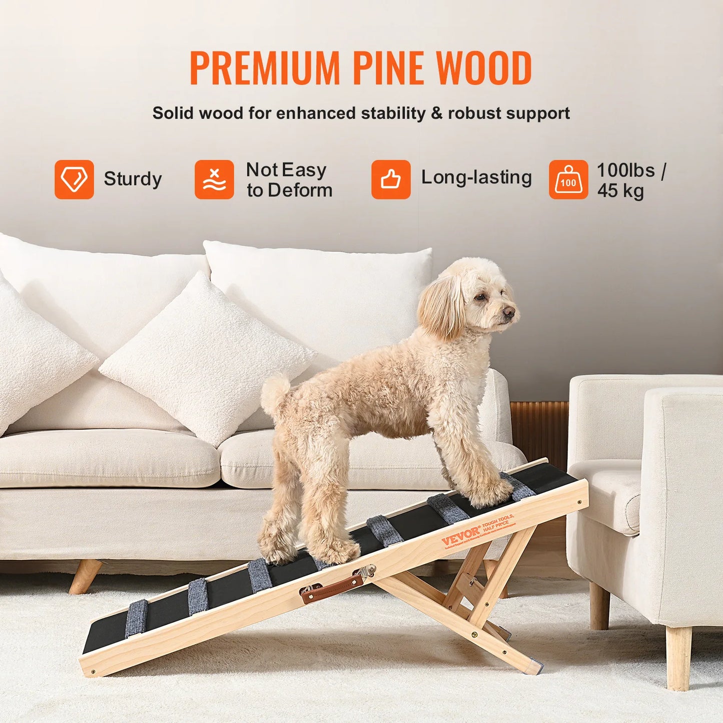 Anti-slip High Adjustable Wooden Pet Ramp