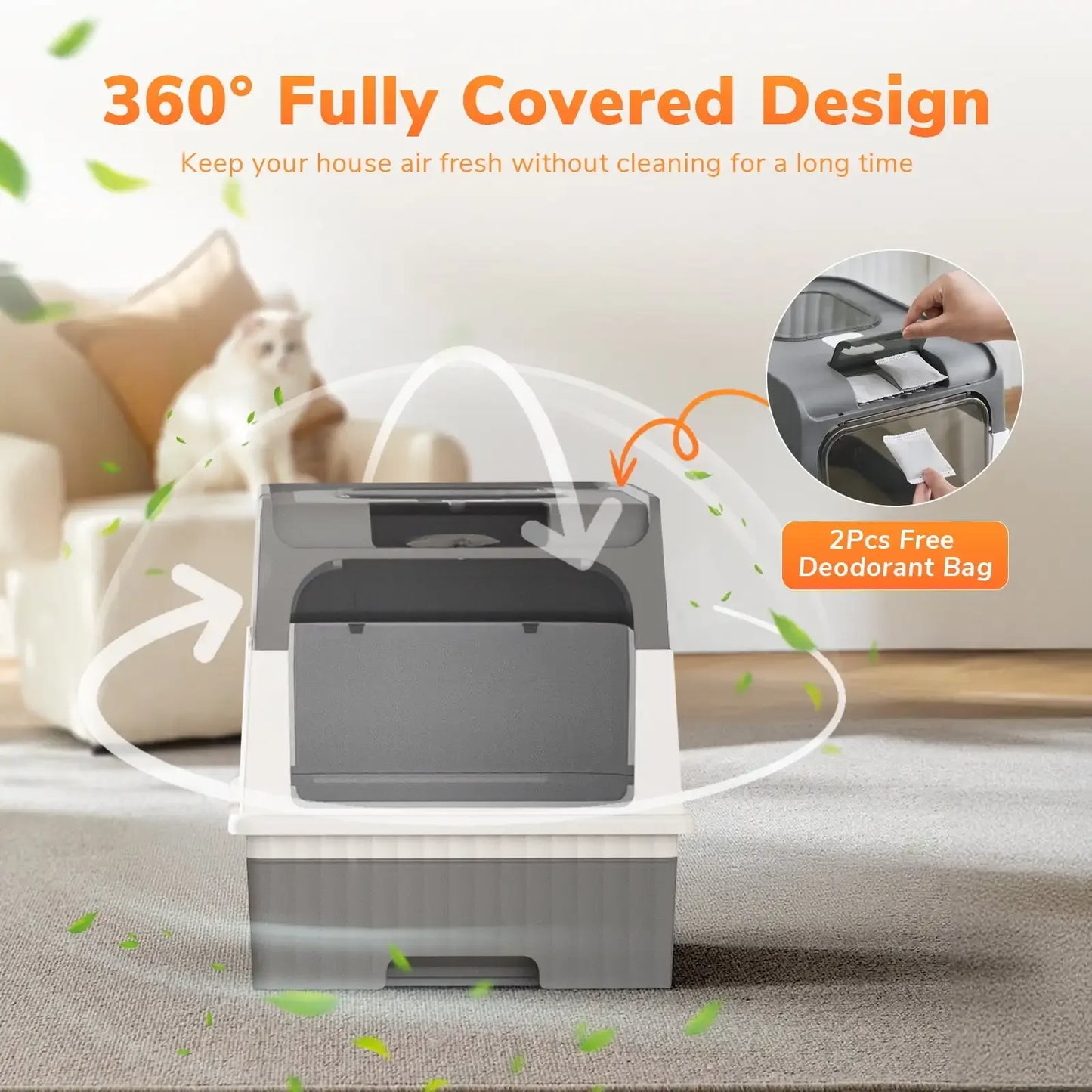 Enclosed Cat Litter Box with Lid, Large Litter Scoop High Wall Sides Enclosure(Grey)