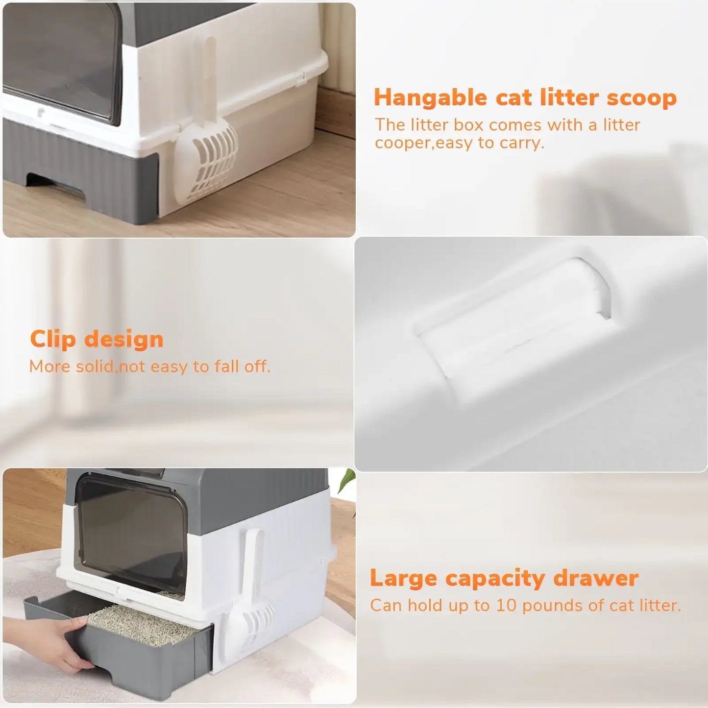 Enclosed Cat Litter Box with Lid, Large Litter Scoop High Wall Sides Enclosure(Grey)