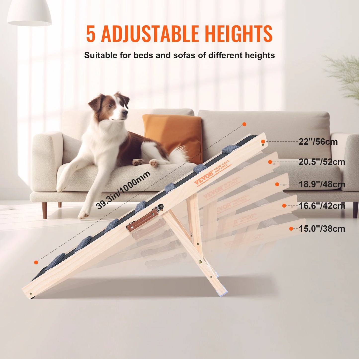 Anti-slip High Adjustable Wooden Pet Ramp
