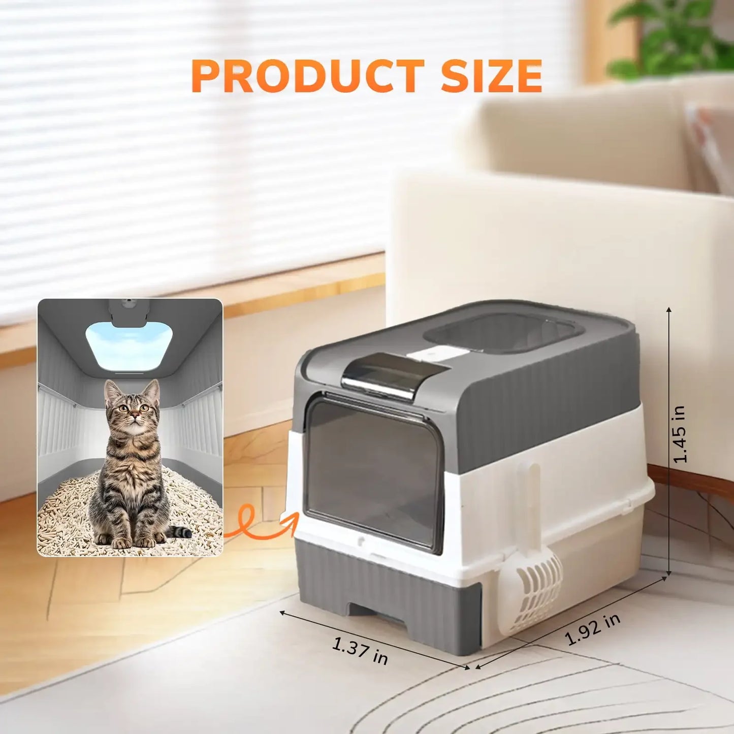 Enclosed Cat Litter Box with Lid, Large Litter Scoop High Wall Sides Enclosure(Grey)