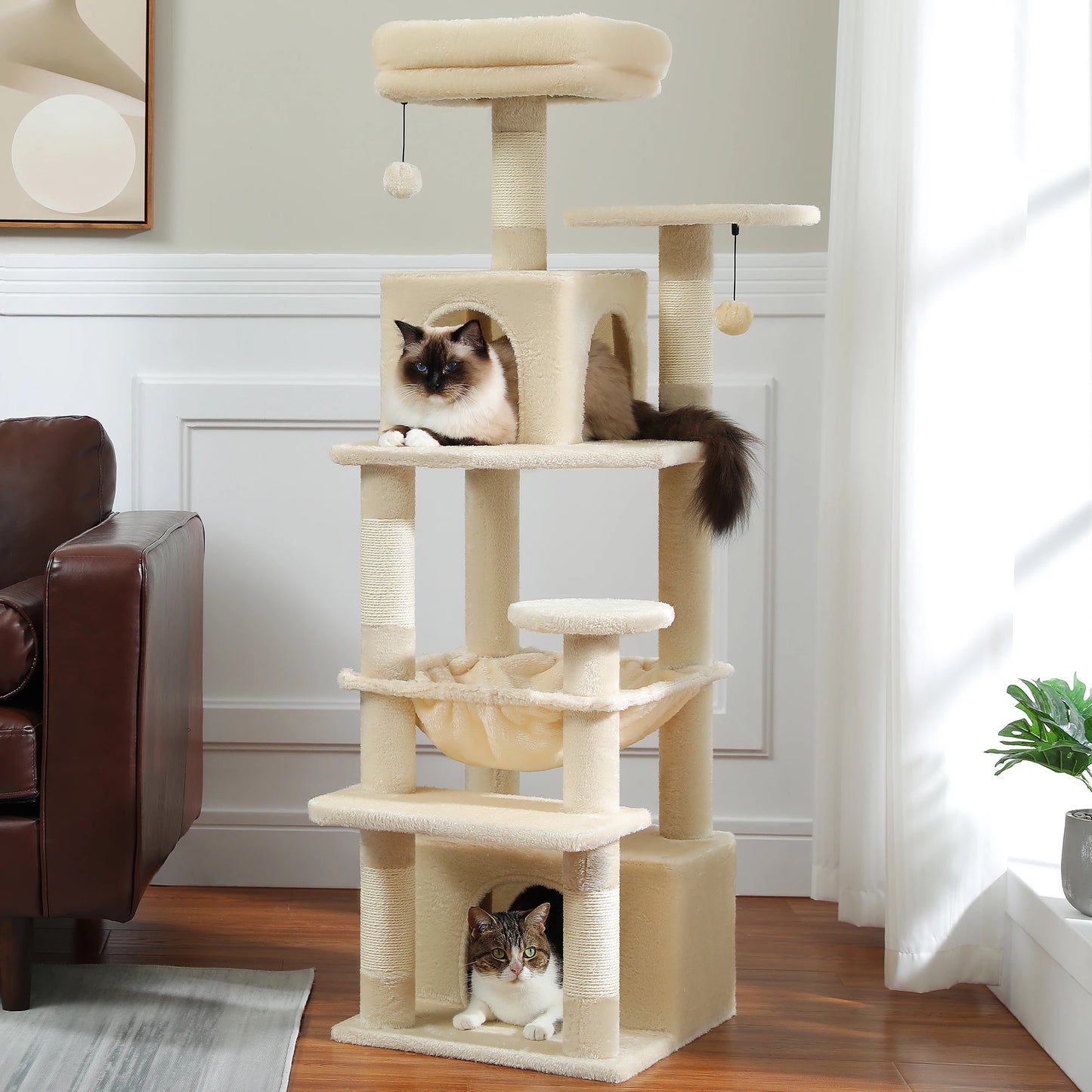 6-levels Safe and Stable Cat Tree with Soft Hammock