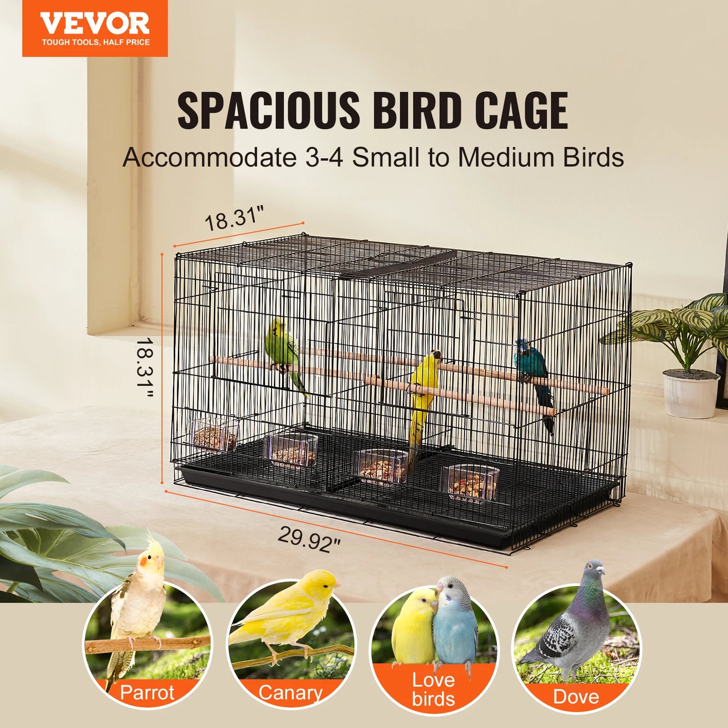 VEVOR 30Inch Flight Bird Cage Stackable