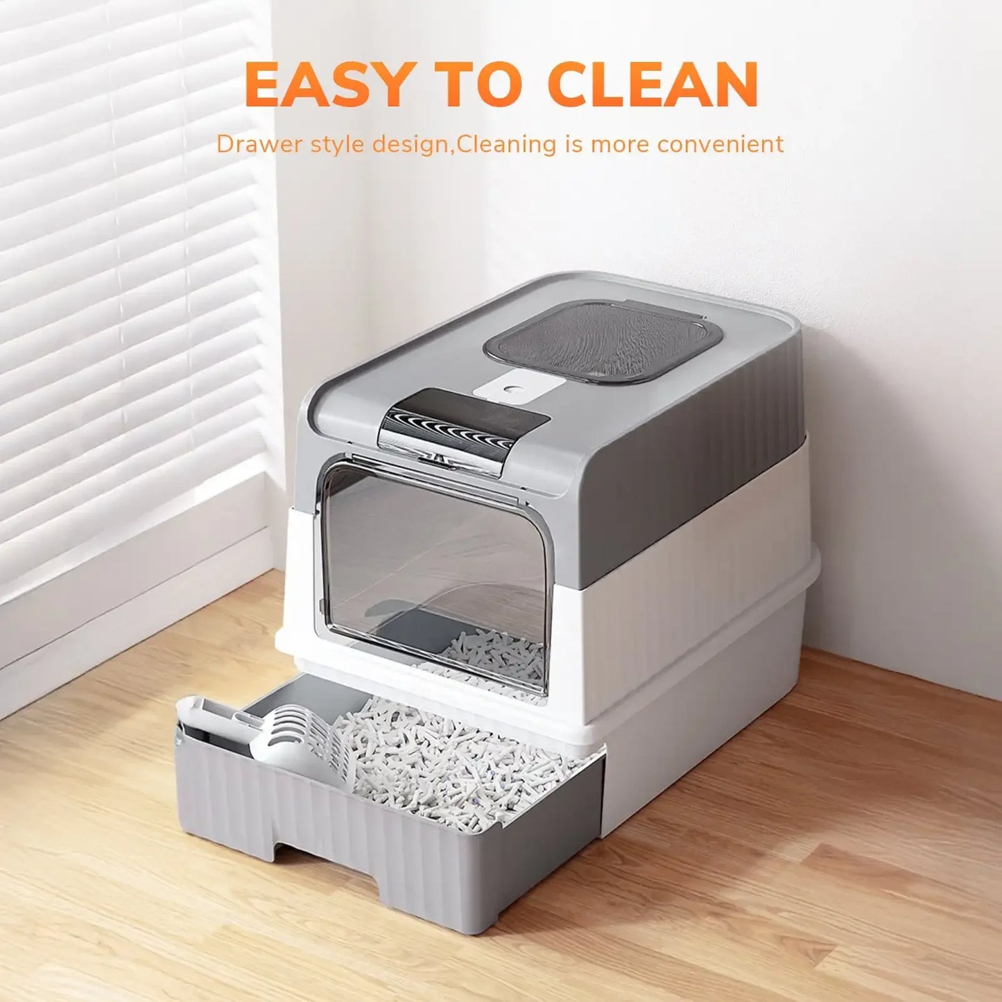 Enclosed Cat Litter Box with Lid, Large Litter Scoop High Wall Sides Enclosure(Grey)