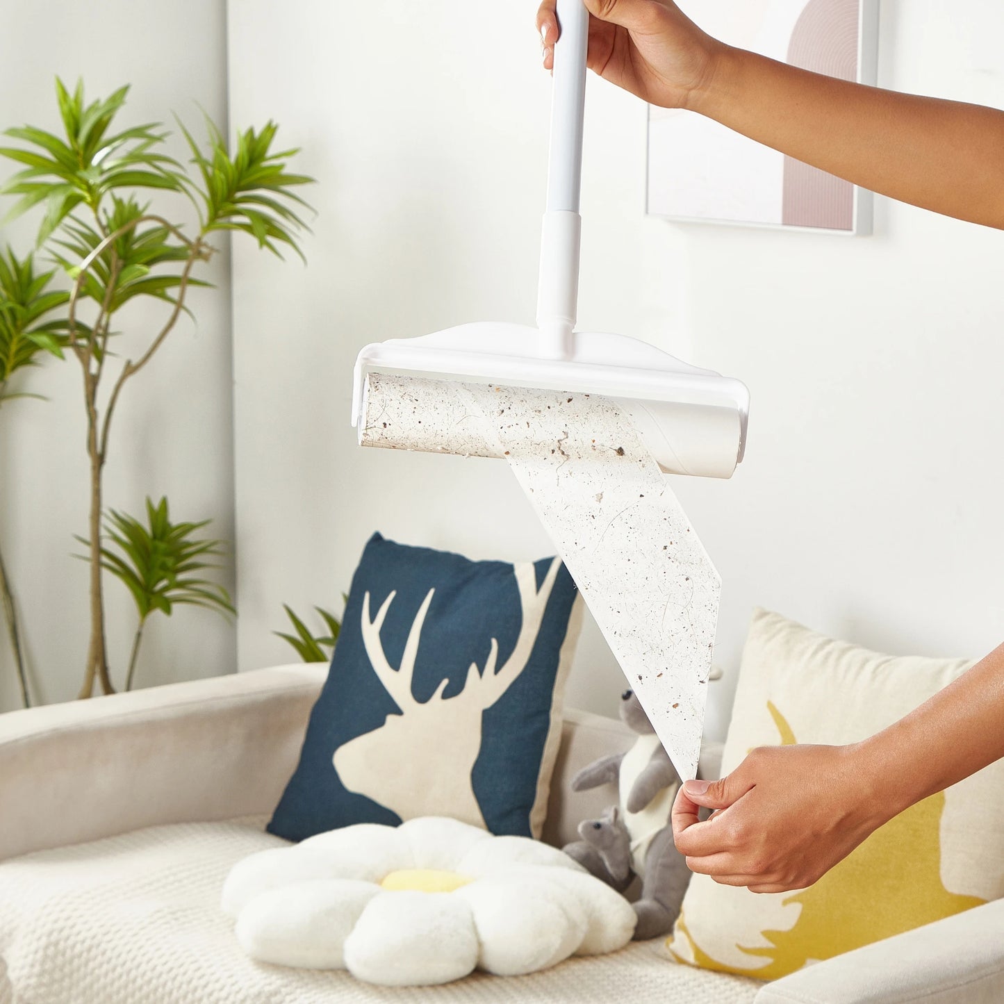 48 Inch Long Handle Lint Roller Set with Two Refills,
