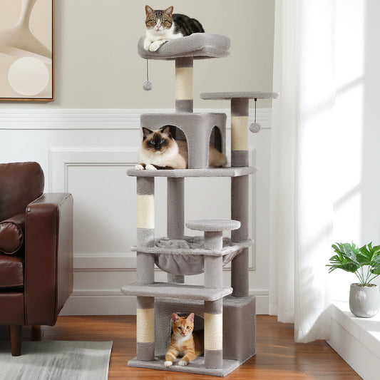 6-levels Safe and Stable Cat Tree with Soft Hammock